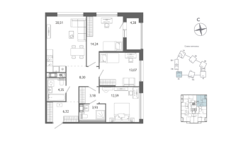 4 ккв (Евро) № 520 Корп.: 1 , Секция 6  в ЖК Лиггат