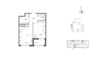 2 ккв (Евро) № 614 Корп.: 1 , Секция 8  в ЖК Лиггат
