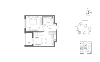 1 ккв № 517 Корп.: 1 , Секция 6  в ЖК Лиггат
