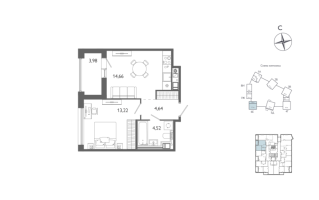 1 ккв № 518 Корп.: 1 , Секция 6  в ЖК Лиггат