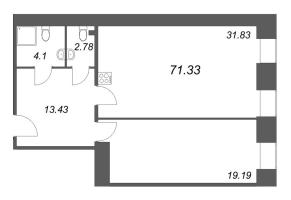 2 ккв (Евро) № 225 Корп.: 1 , Секция 1  в ЖК Лиговский 127