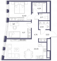 3 ккв (Евро) № 26 Корп.: 1 , Секция 1  в ЖК Лисичанская, 22