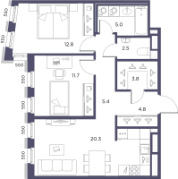3 ккв (Евро) № 25 Корп.: 1 , Секция 1  в ЖК Лисичанская, 22