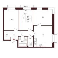 4 ккв (Евро) № 27 Корп.: 2.1 , Секция 1  в ЖК Лисино