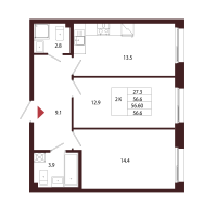 2 ккв № 29 Корп.: 2.2 , Секция 2  в ЖК Лисино