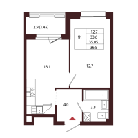 1 ккв № 117 Корп.: 2.1 , Секция 6  в ЖК Лисино