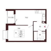 2 ккв (Евро) № 110 Корп.: 2.2 , Секция 6  в ЖК Лисино