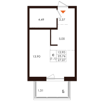 Студия № 3 Корп.: 1.2 , Секция 1  в ЖК Лисино