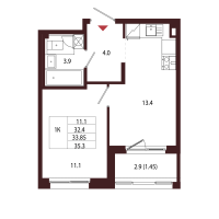 1 ккв № 42 Корп.: 2.1 , Секция 2  в ЖК Лисино