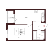 2 ккв (Евро) № 101 Корп.: 2.2 , Секция 6  в ЖК Лисино