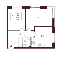 2 ккв № 119 Корп.: 2.1 , Секция 6  в ЖК Лисино
