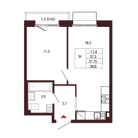 2 ккв (Евро) № 59 Корп.: 2.4 , Секция 3  в ЖК Лисино