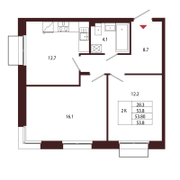 2 ккв № 120 Корп.: 2.3 , Секция 7  в ЖК Лисино