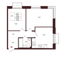 2 ккв № 125 Корп.: 2.1 , Секция 6  в ЖК Лисино