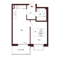 2 ккв (Евро) № 51 Корп.: 2.2 , Секция 3  в ЖК Лисино