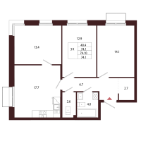 4 ккв (Евро) № 111 Корп.: 2.2 , Секция 6  в ЖК Лисино