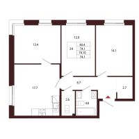 4 ккв (Евро) № 102 Корп.: 2.2 , Секция 6  в ЖК Лисино