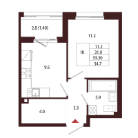 1 ккв № 104 Корп.: 2.2 , Секция 6  в ЖК Лисино