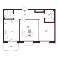 2 ккв № 127 Корп.: 2.2 , Секция 6  в ЖК Лисино