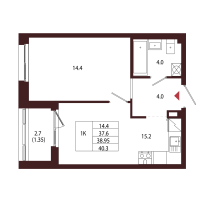 2 ккв (Евро) № 18 Корп.: 2.3 , Секция 2  в ЖК Лисино