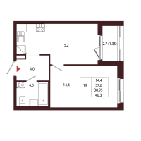 2 ккв (Евро) № 8 Корп.: 2.1 , Секция 1  в ЖК Лисино