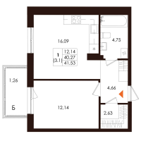 2 ккв (Евро) № 34 Корп.: 1.1 , Секция 3  в ЖК Лисино