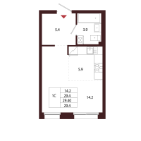 Студия № 3 Корп.: 2.2 , Секция 1  в ЖК Лисино