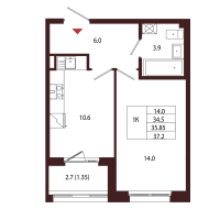 1 ккв № 111 Корп.: 2.3 , Секция 7  в ЖК Лисино