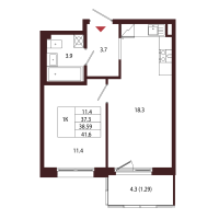 2 ккв (Евро) № 78 Корп.: 2.1 , Секция 4  в ЖК Лисино