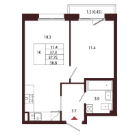 2 ккв (Евро) № 73 Корп.: 2.3 , Секция 5  в ЖК Лисино