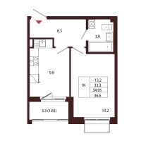 1 ккв № 51 Корп.: 2.1 , Секция 2  в ЖК Лисино