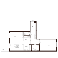 3 ккв (Евро) № 46 Корп.: 1.4 , Секция 3  в ЖК Лисино