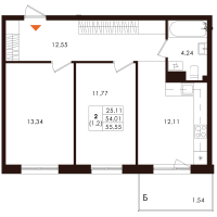 2 ккв № 7 Корп.: 1.1 , Секция 1  в ЖК Лисино