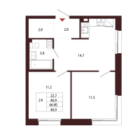2 ккв № 107 Корп.: 2.2 , Секция 6  в ЖК Лисино