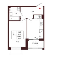 1 ккв № 91 Корп.: 2.4 , Секция 5  в ЖК Лисино