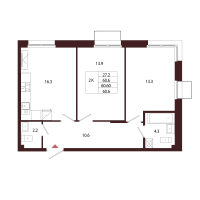 3 ккв (Евро) № 115 Корп.: 2.2 , Секция 6  в ЖК Лисино