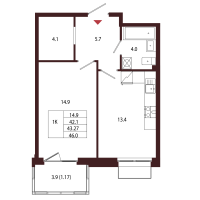 1 ккв № 131 Корп.: 2.4 , Секция 7  в ЖК Лисино