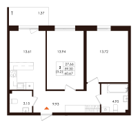 2 ккв № 73 Корп.: 1.1 , Секция 5  в ЖК Лисино