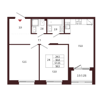 3 ккв (Евро) № 84 Корп.: 2.4 , Секция 5  в ЖК Лисино
