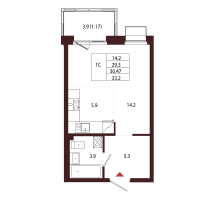 Студия № 17 Корп.: 2.4 , Секция 1  в ЖК Лисино