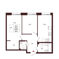 2 ккв № 30 Корп.: 2.4 , Секция 2  в ЖК Лисино
