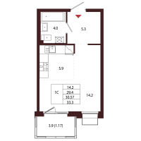 Студия № 125 Корп.: 2.3 , Секция 7  в ЖК Лисино