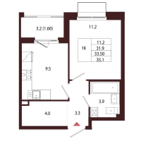 1 ккв № 113 Корп.: 2.2 , Секция 6  в ЖК Лисино