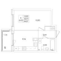 1 ккв № 159 Корп.: 1.3 , Секция 6  в ЖК Лисино