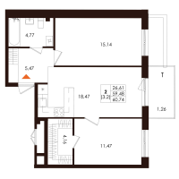 3 ккв (Евро) № 32 Корп.: 1.1 , Секция 3  в ЖК Лисино