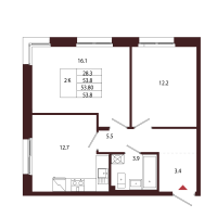 2 ккв № 2 Корп.: 2.4 , Секция 1  в ЖК Лисино