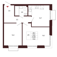 2 ккв № 9 Корп.: 2.2 , Секция 1  в ЖК Лисино
