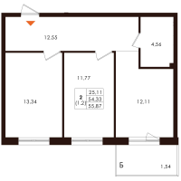 2 ккв № 2 Корп.: 1.4 , Секция 1  в ЖК Лисино