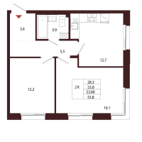 2 ккв № 2 Корп.: 2.2 , Секция 1  в ЖК Лисино