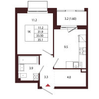 1 ккв № 15 Корп.: 2.1 , Секция 1  в ЖК Лисино